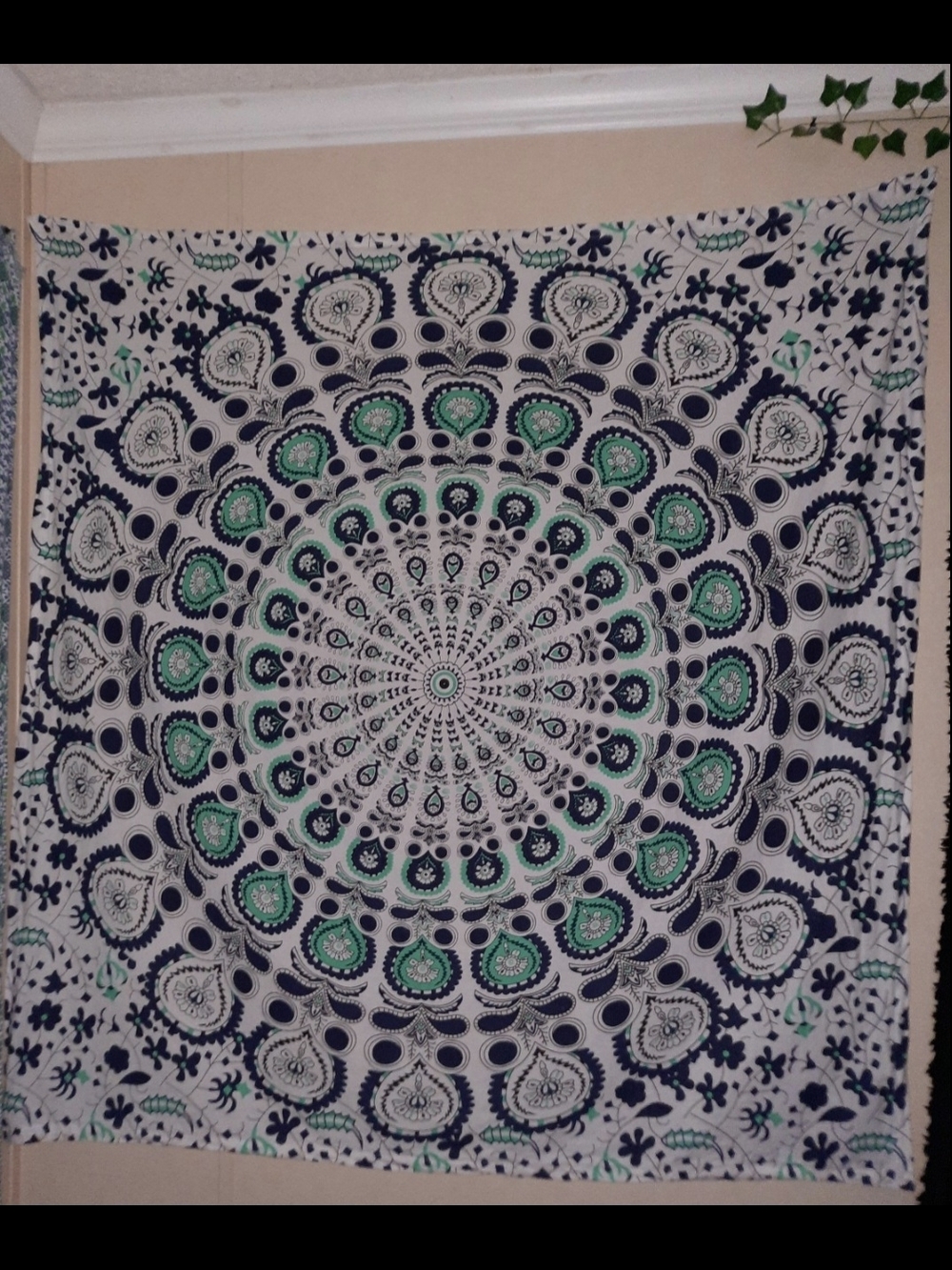 Urban Outfitters Green and Navy Mandala Tapestry